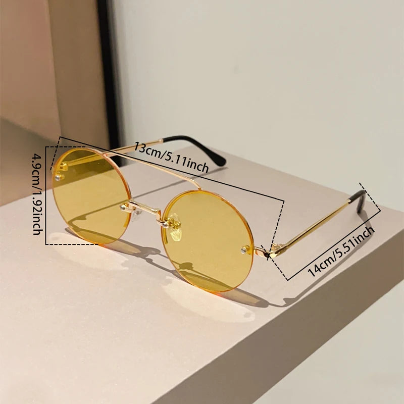 KAMMPT Vintage Rimless Round Sunglasses - UV400 Double Bridge Design