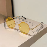 KAMMPT Vintage Rimless Round Sunglasses - UV400 Double Bridge Design