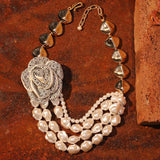 Vintage Pearl &amp; Rose Pendant Necklace – Bold Statement Jewelry
