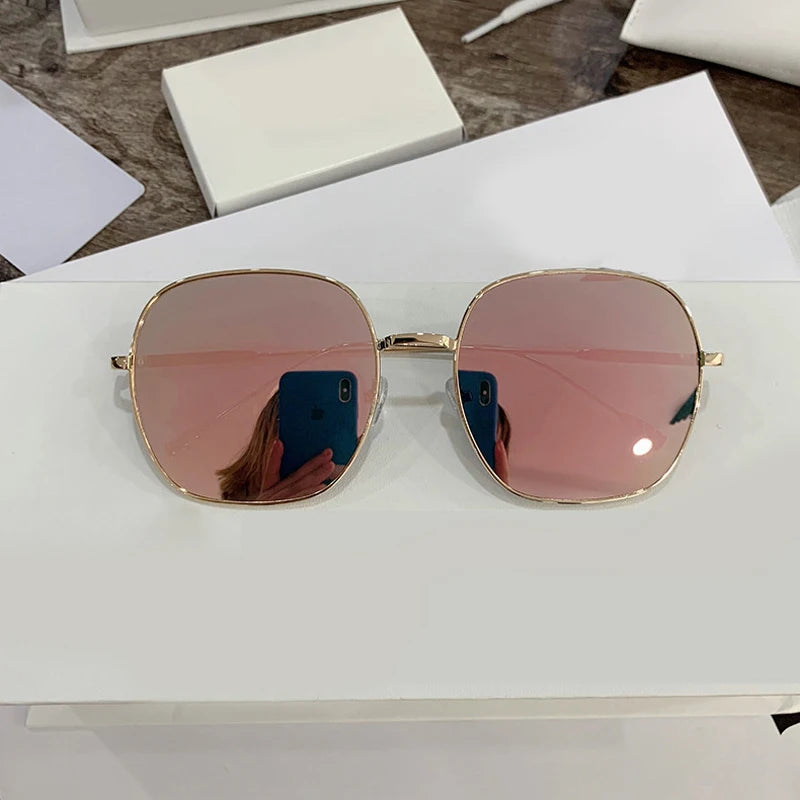 Retro Square Pink Mirror Sunglasses - UV400 Metal Frame Shades