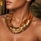 Vintage Multi-Layer Wooden Bead Necklace – Retro Statement Jewelry