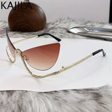 Vintage Rhinestone Cat Eye Sunglasses - Luxury Rimless Shades