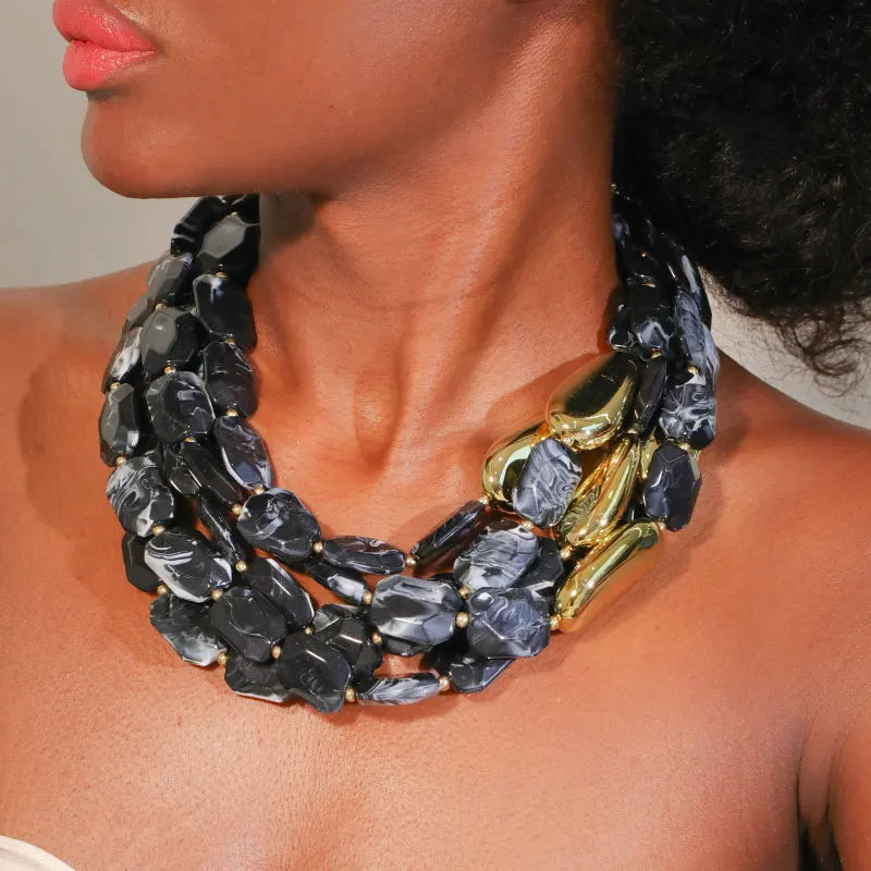 Luxury Retro Multi-Layer Beaded Necklace - Vintage Chic Statement Jewelry
