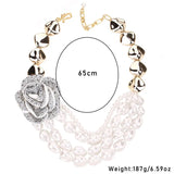 Vintage Pearl &amp; Rose Pendant Necklace – Bold Statement Jewelry
