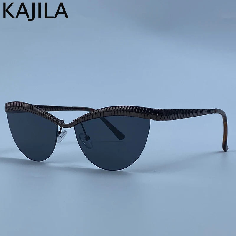 Vintage Cateye Punk Sunglasses - Unique Retro Semi-Rimless Tea Lens Eyewear