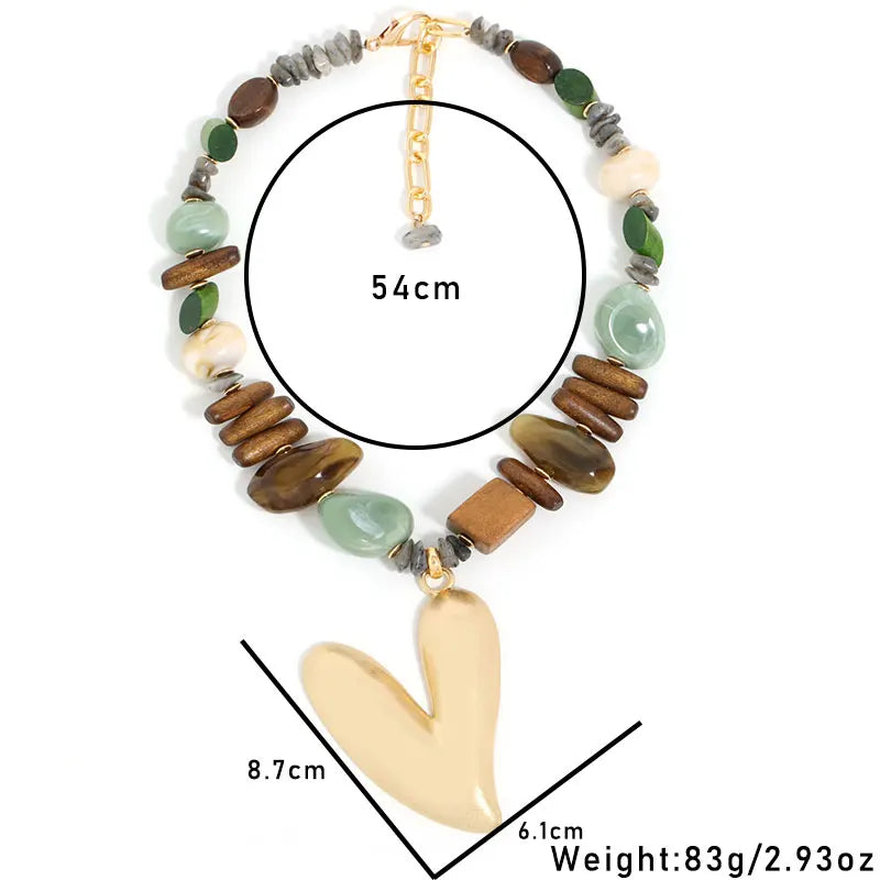 Statement Beaded Necklace with Big Heart Pendant for Women Girl Beach Party Jewelry