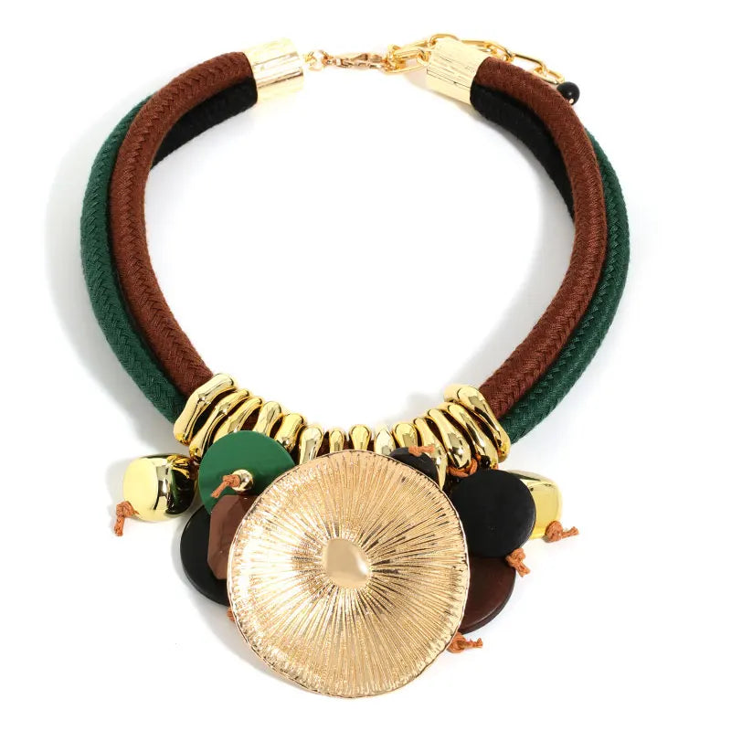 Statement Beaded Necklace with Round Pendant for Woman Girl Wedding Party Jewelry