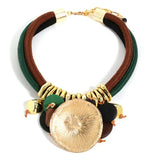Statement Beaded Necklace with Round Pendant for Woman Girl Wedding Party Jewelry
