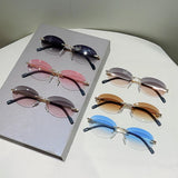 Rimless Oval Gradient Sunglasses - Chic Vintage Style for Her