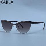 Vintage Cateye Punk Sunglasses - Unique Retro Semi-Rimless Tea Lens Eyewear