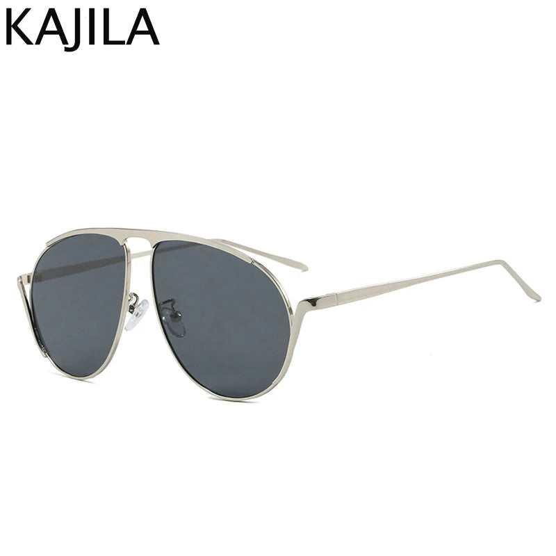 Oversized Pilot Mask Sunglasses - Luxury Punk Metal Frame Shades for Women