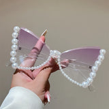 KAMMPT Pearl Butterfly Oversized Sunglasses - Gradient UV400 Shades