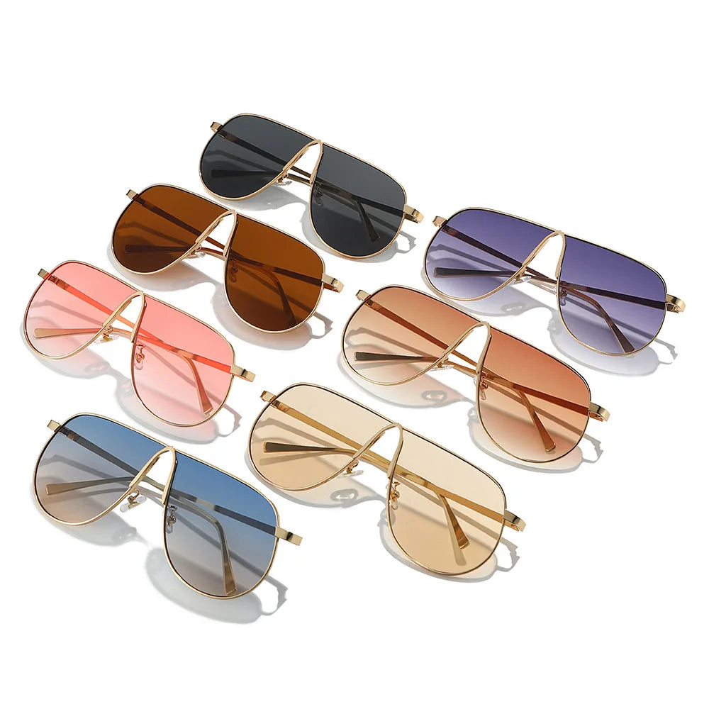 Chic Oversized Champagne Gradient Oval Sunglasses for Women