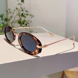 Luxury Retro Oval Sunglasses - Leopard Print UV400 Designer Shades