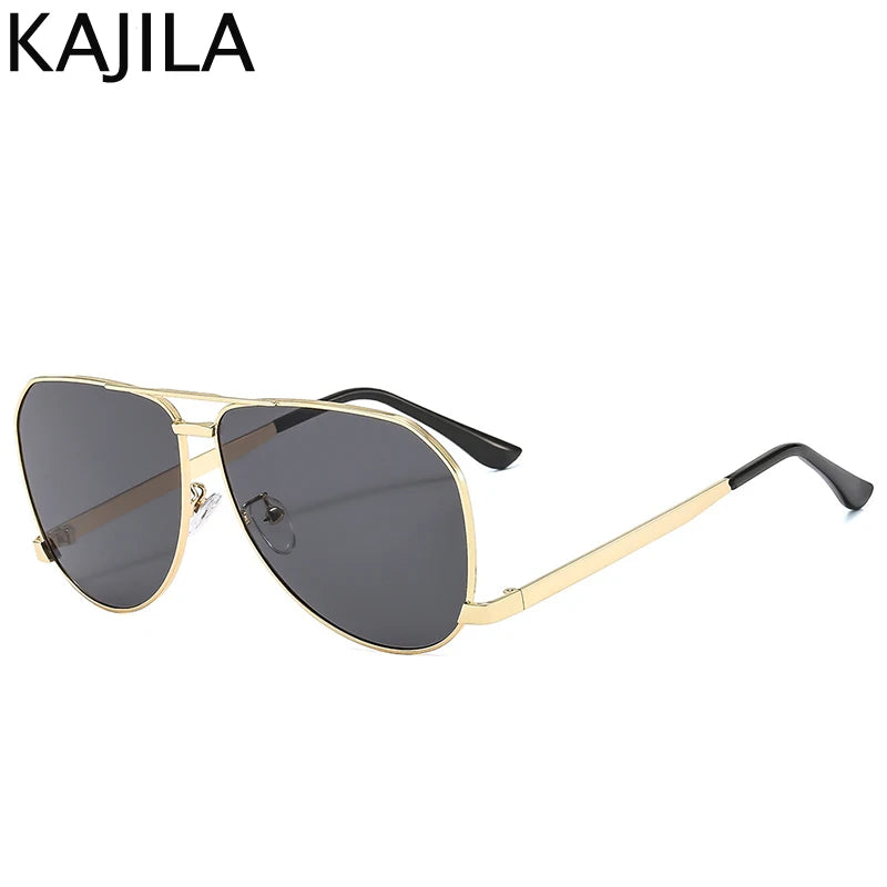 Oversized Oval Pilot Mask Sunglasses - Luxury Punk Metal Frame Eyewear