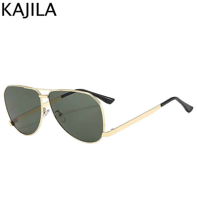 Oversized Oval Pilot Mask Sunglasses - Luxury Punk Metal Frame Eyewear