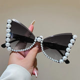 KAMMPT Pearl Butterfly Oversized Sunglasses - Gradient UV400 Shades