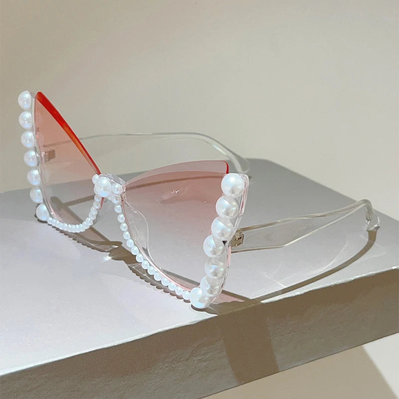 KAMMPT Pearl Butterfly Oversized Sunglasses - Gradient UV400 Shades