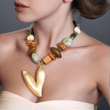 Statement Beaded Necklace with Big Heart Pendant for Women Girl Beach Party Jewelry