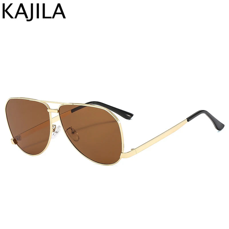 Oversized Oval Pilot Mask Sunglasses - Luxury Punk Metal Frame Eyewear