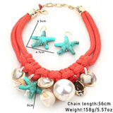 Statement Boho Necklace&Earrings Starfish&Shells Jeweory handmade for Women Girl Gift