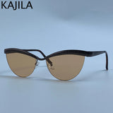Vintage Cateye Punk Sunglasses - Unique Retro Semi-Rimless Tea Lens Eyewear