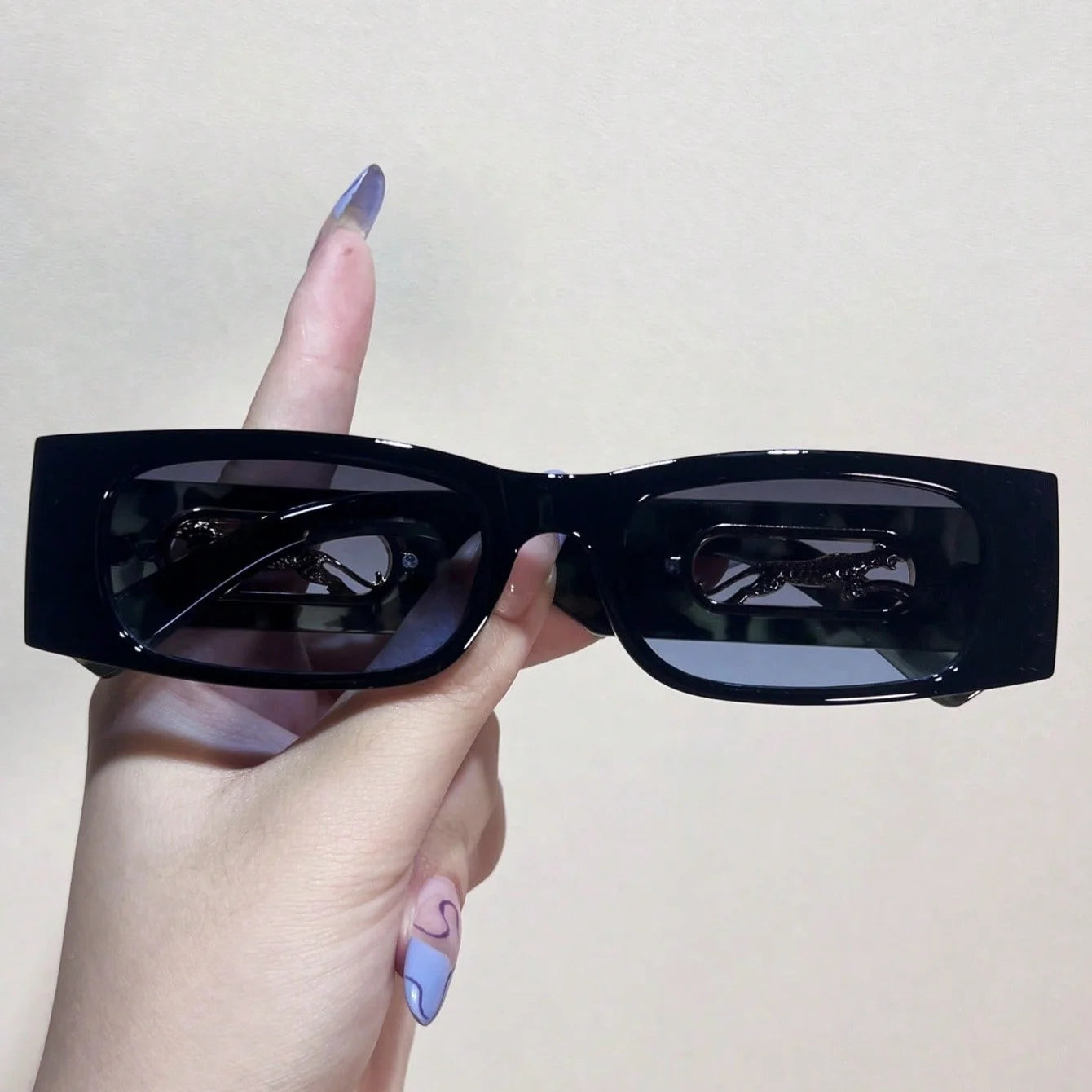 Y2K Leopard Temple Square Sunglasses - Retro Chic for Women
