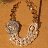 Vintage Pearl &amp; Rose Pendant Necklace – Bold Statement Jewelry