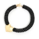 Handmade Wooden Bead Necklace with Gold Love Pendant – Vintage Fashion Jewelry