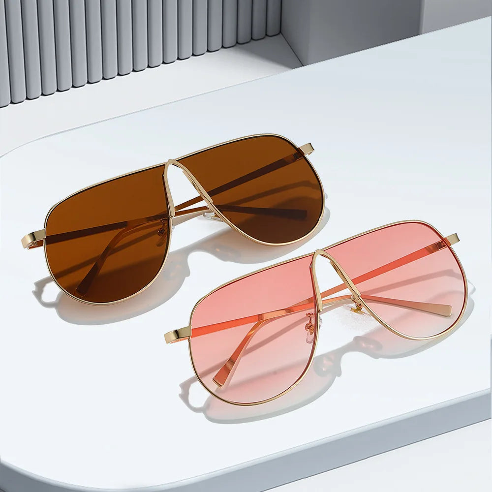 Chic Oversized Champagne Gradient Oval Sunglasses for Women