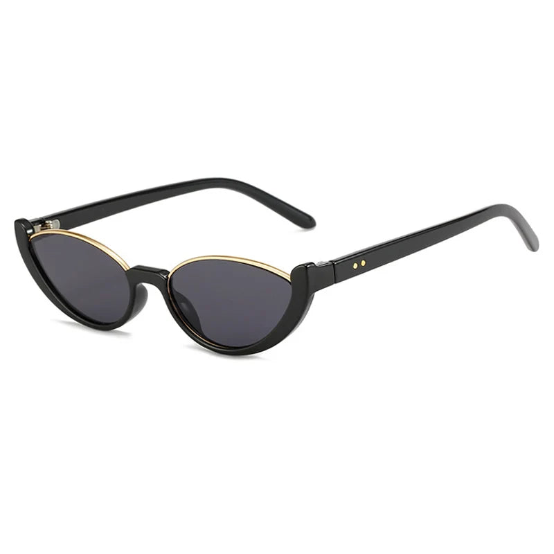 Chic Small Cat Eye Sunglasses: Leopard & Black Half-Frame UV400