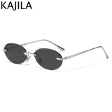 Y2K Punk Oval Rimless Sunglasses - Vintage Metal Frameless Shades