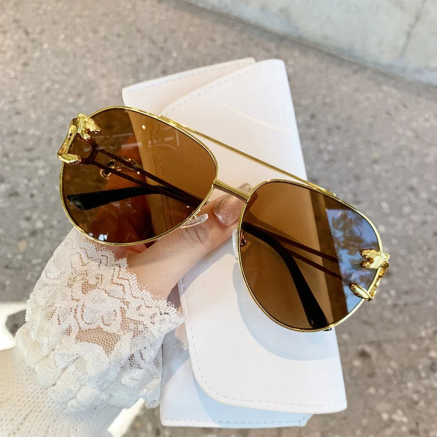 RELEN Double Bridge Aviator Sunglasses: Colorful Lenses, Leopard Temples