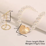 Statement Faux Pearls Necklace&Earrings Heart Pendant for Woman Wedding Party Jewelry
