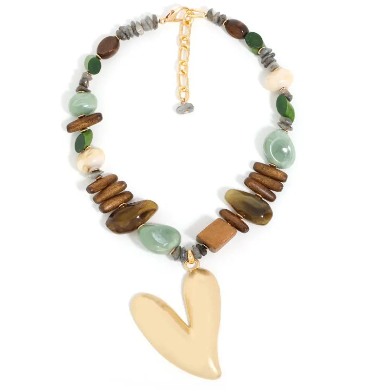 Statement Beaded Necklace with Big Heart Pendant for Women Girl Beach Party Jewelry