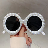 KAMMPT Pearl-Embellished Retro Round Sunglasses - Chic UV400 Shades