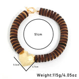 Handmade Wooden Bead Necklace with Gold Love Pendant – Vintage Fashion Jewelry