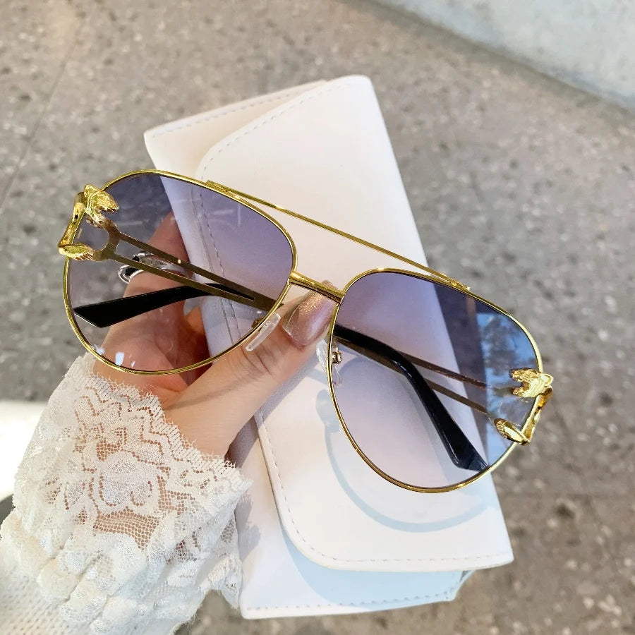 RELEN Double Bridge Aviator Sunglasses: Colorful Lenses, Leopard Temples