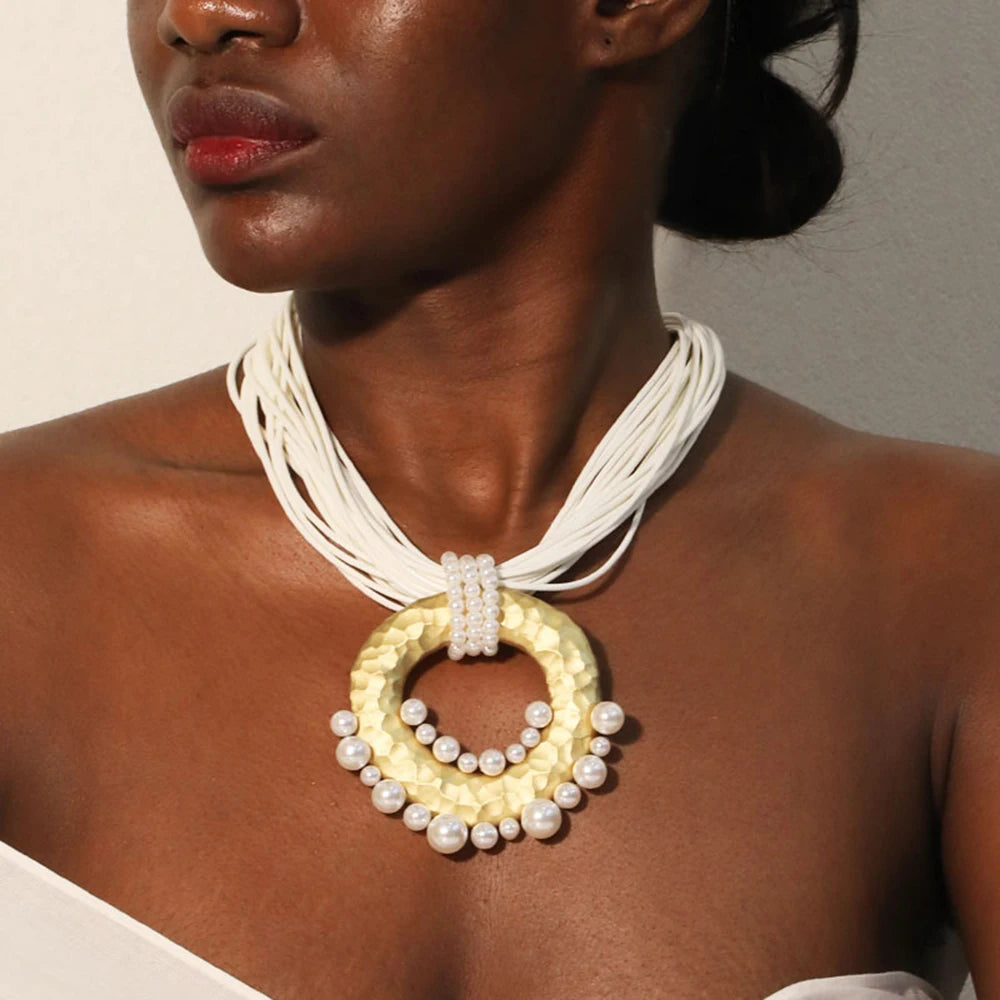 Statement Vintage Necklace with Geometric Pendant for Women Trendy Wedding Party Jewelry