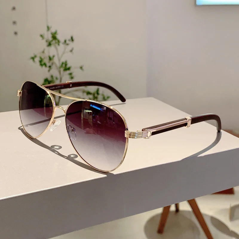 Oversize Pilot Aviator Sunglasses - Luxury Metal Shades for Women