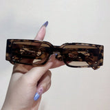Y2K Leopard Temple Square Sunglasses - Retro Chic for Women