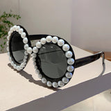 KAMMPT Pearl-Embellished Retro Round Sunglasses - Chic UV400 Shades