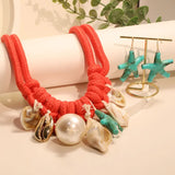 Statement Boho Necklace&Earrings Starfish&Shells Jeweory handmade for Women Girl Gift