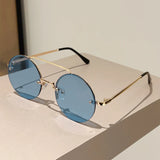 KAMMPT Vintage Rimless Round Sunglasses - UV400 Double Bridge Design