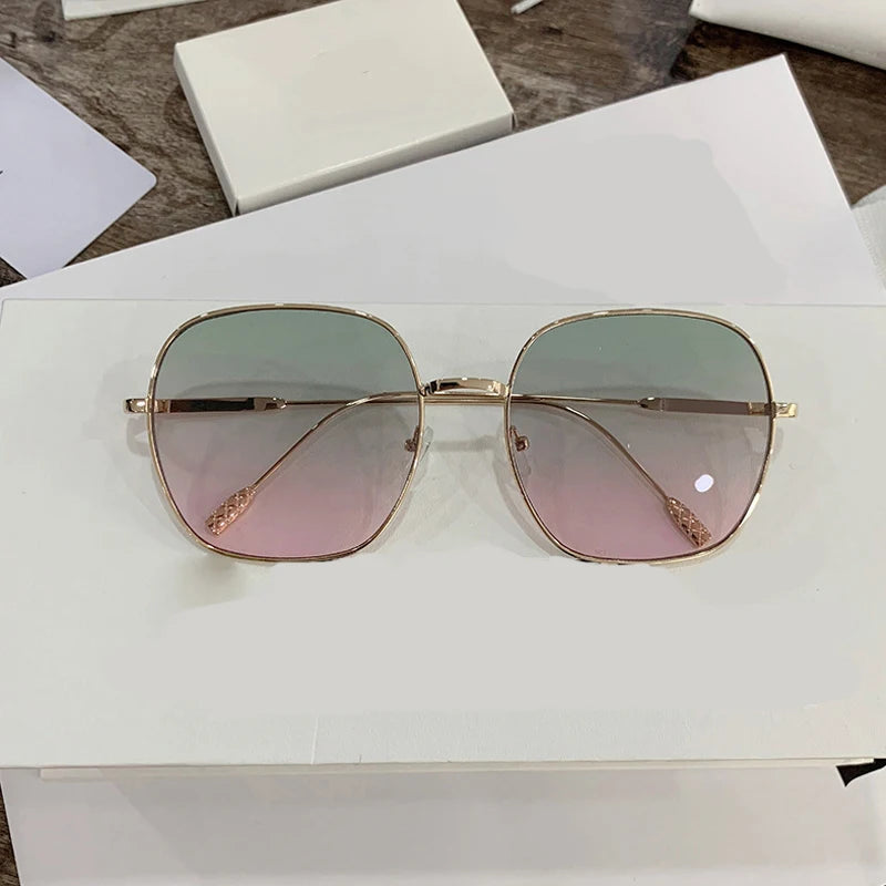Retro Square Pink Mirror Sunglasses - UV400 Metal Frame Shades
