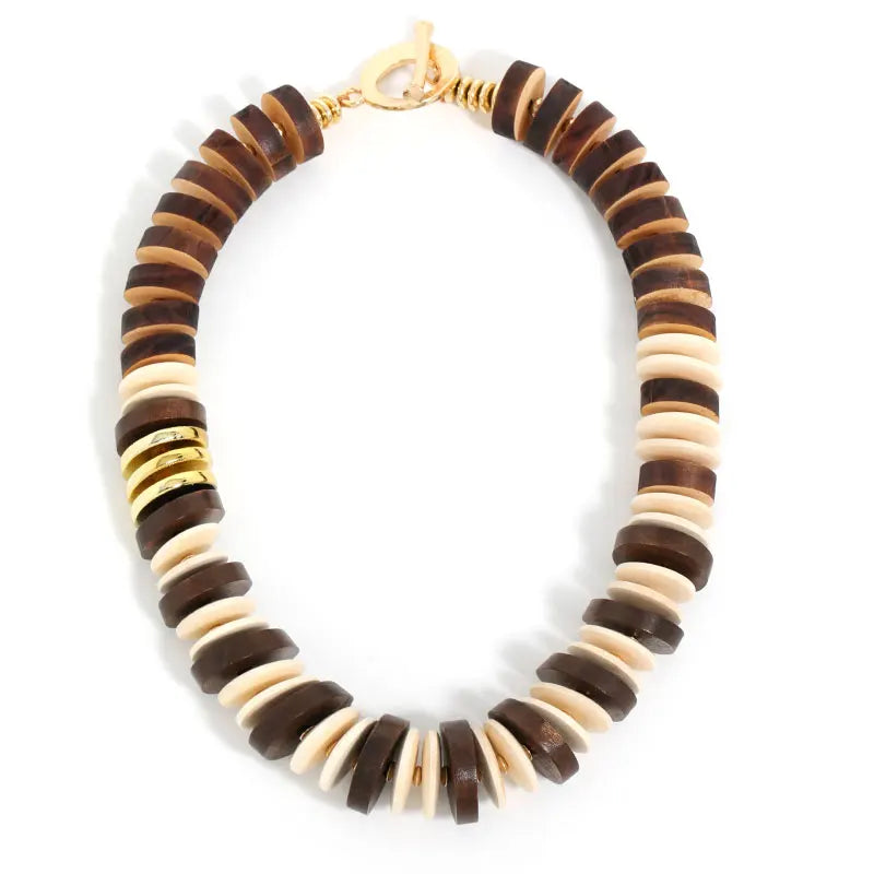 Handmade Wooden Bead Necklace – Vintage Plant Pendant Jewelry