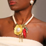 Vintage Pearl & Leaf Pendant Necklace