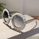 KAMMPT Pearl-Embellished Retro Round Sunglasses - Chic UV400 Shades