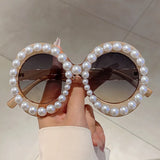 KAMMPT Pearl-Embellished Retro Round Sunglasses - Chic UV400 Shades
