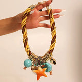 Statement Boho Necklace with Starfish&Frog Design for Women Trendy Wedding Party Jewelry